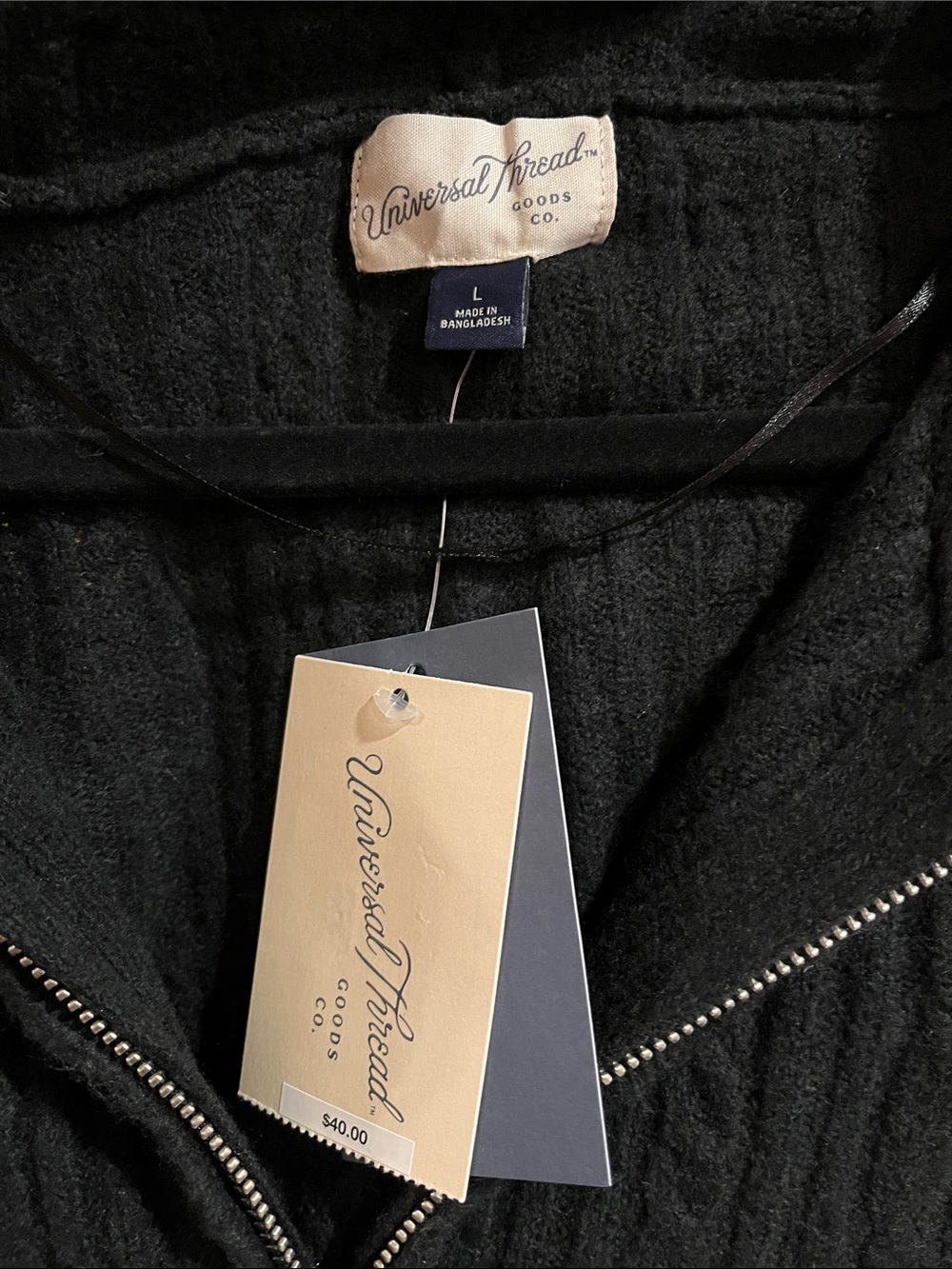Universal Thread Black Cable-Knit Hooded Zip Cardigan - Picture 2 of 6
